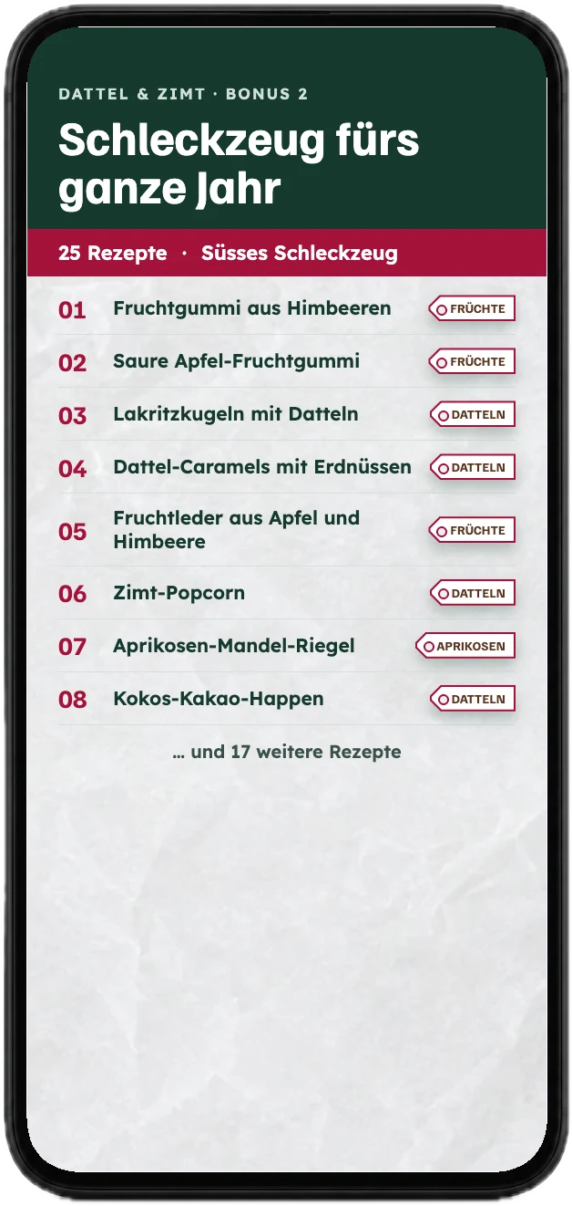 Das Inhaltsverzeichnis von „Schleckzeug fürs ganze Jahr“ auf einem Handy